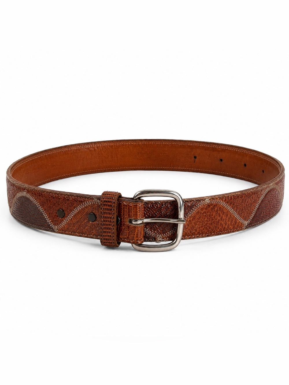 Vintage Brown Genuine Lizard Patchwork Leather Belt Made in USA 🇺🇸